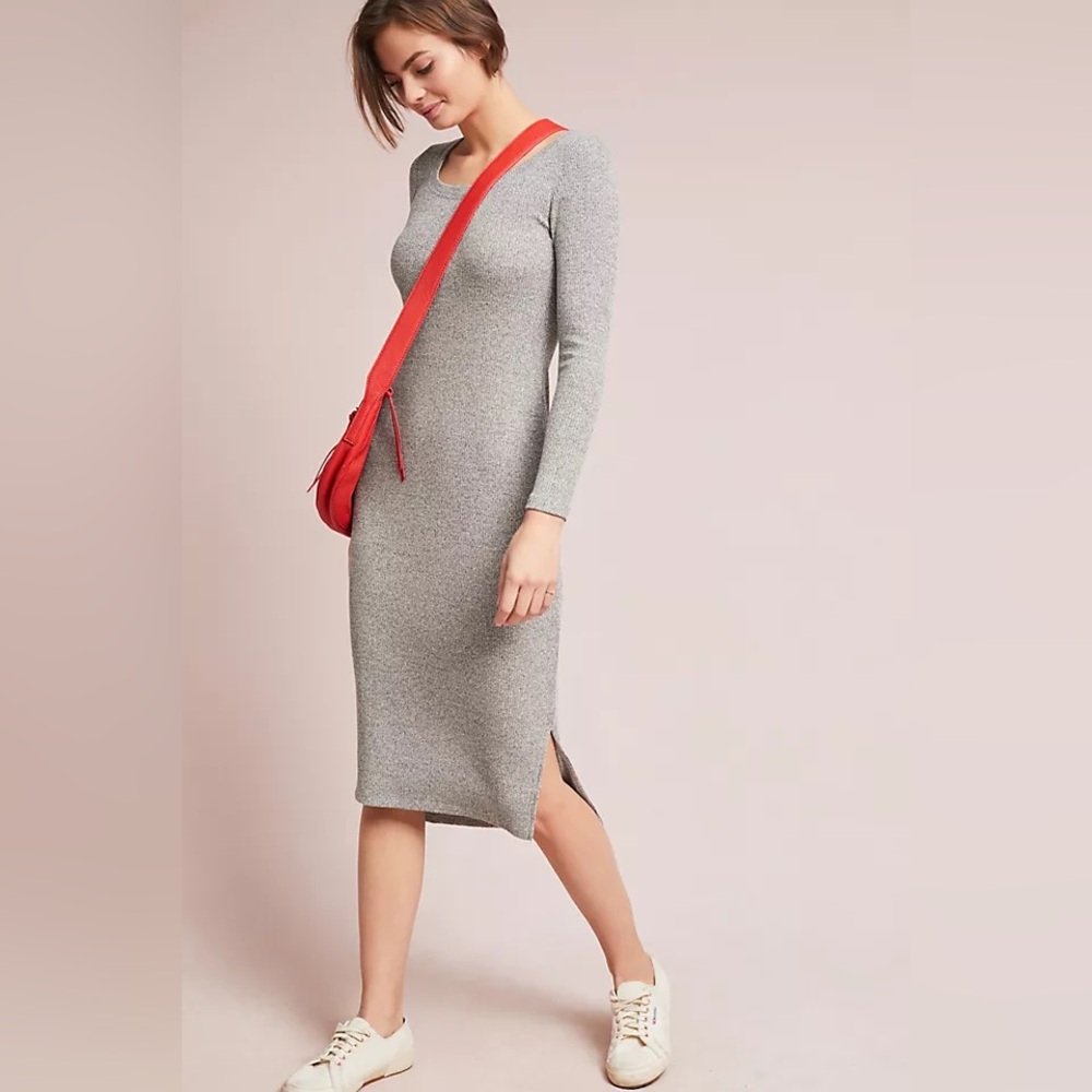 ANTHROPOLOGIE / PURE + GOOD Gertrude Ribbed Dress - Heather Gray - Sz XS